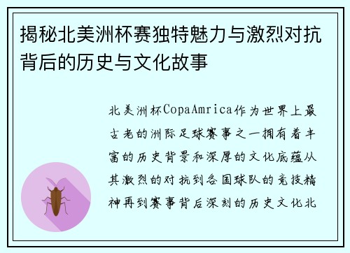 揭秘北美洲杯赛独特魅力与激烈对抗背后的历史与文化故事